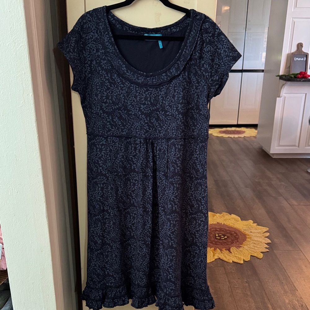 fresh produce Navy Floral Scoop-Neck Ruffle Dress